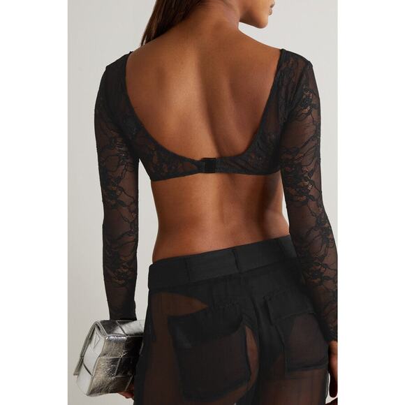 Leslie Amon Luna Cropped Stretch-Lace Top - S - Picture 4 of 5